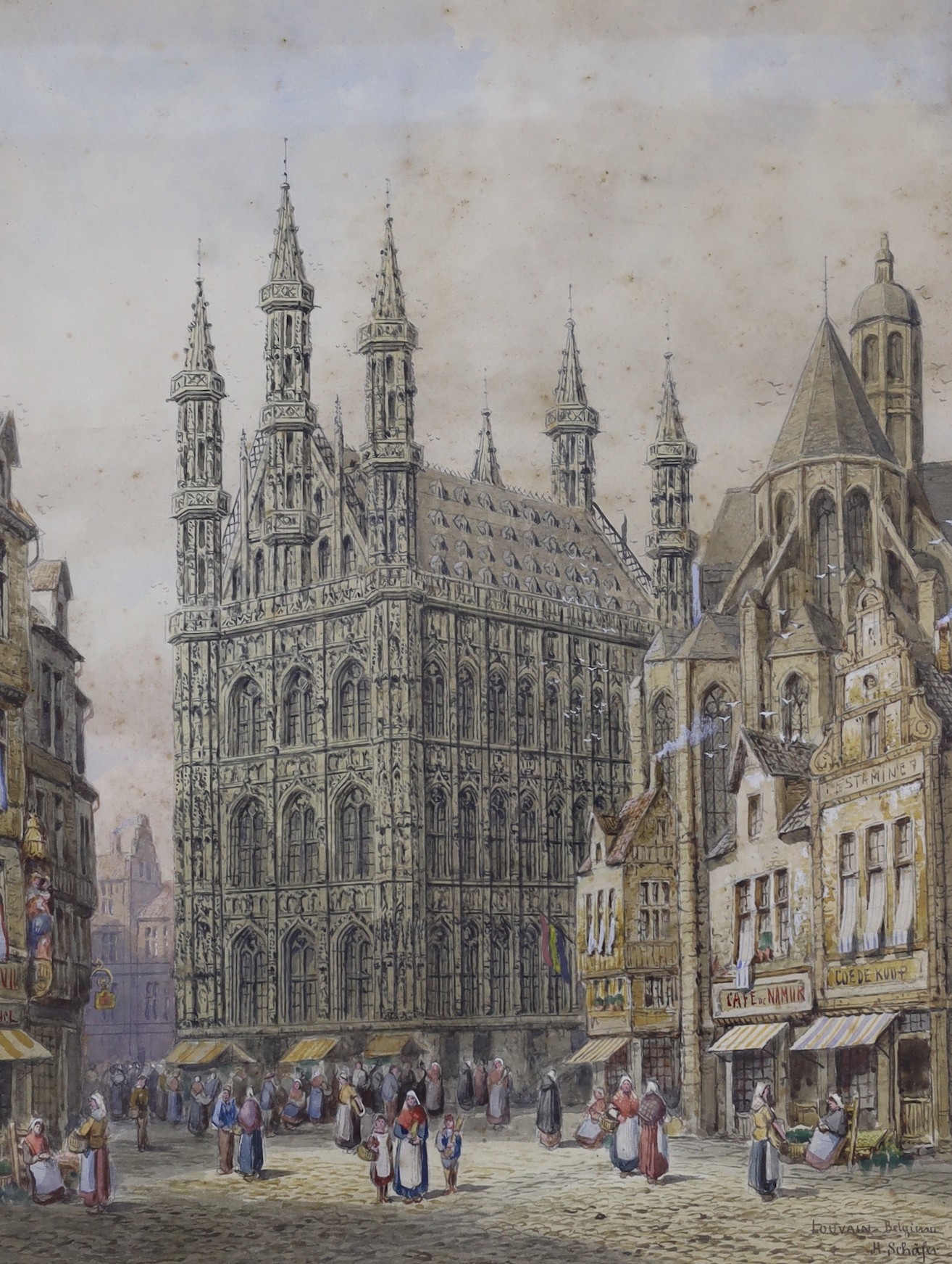 Henry Schafer (1854-1915), watercolour, Louvain, Belgium, signed, 44 x 34cm